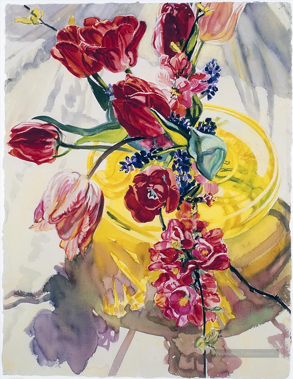 Décoration florale de printemps fleurs jaune vase JF Peintures à l'huile